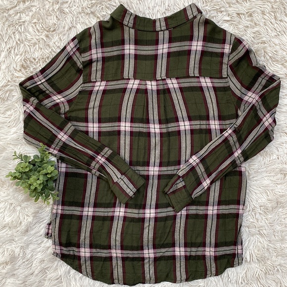 🎉HP🎉 Blue Pepper Day to Day Button Down Plaid Shirt 💗 Olive Cranberry White - Picture 4 of 14